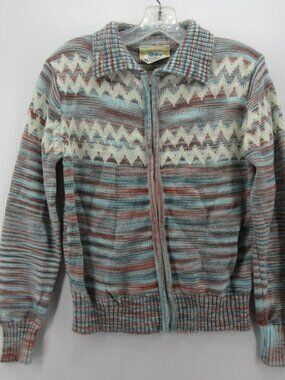 VGT Kmart Sweater Small Cardigan Fair Isle Nordic Aztec Zip Up 70s 38